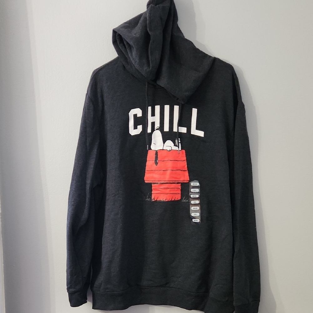 Peanuts Chill Graphic Hoodie - Charcoal and Red New No Tags